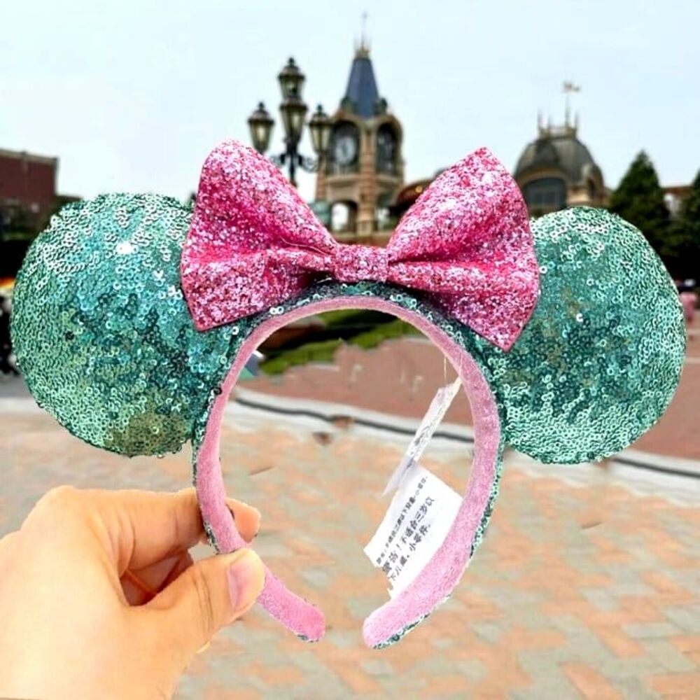 Disney Parks Bow Sequins Rare Mickey Minnie Mouse Ears Pink Sugar Rush Headband